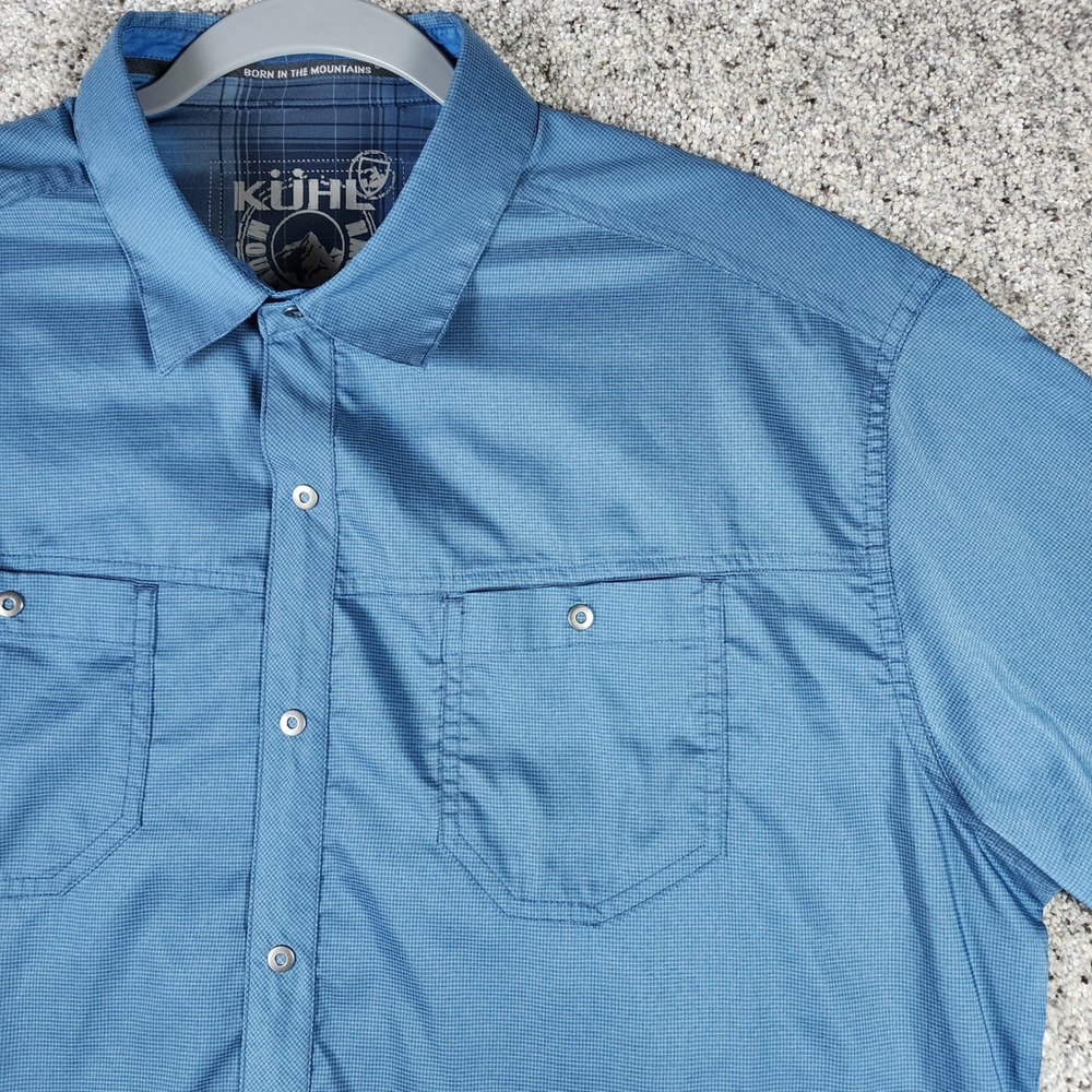 Kühl Button Down Shirt Mens XL Blue Snap Front Hiking Outdoor Excellent